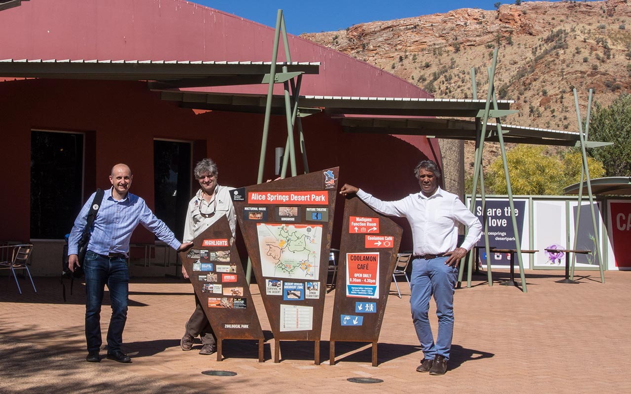 Daniel Sacchero, Scott Pullyblank and Paul AhChee Ngala at Desert Park